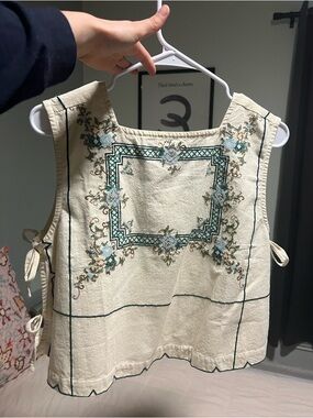 Free People Garden Wall Embroidered Side Tie Crop Top